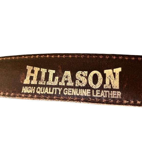 Hilason Genuine Leather Tooled Western Belt Size 36” Dk Brown Silver Buckle - Picture 6 of 6